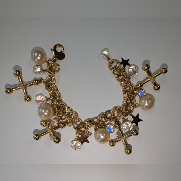 Kirks Folly Jewelry - EVC KIRKS FOLLY GOLD TONE CHUNKY JACK & BALL CHAMPAGNE FAUX PEARLS AB CRYSTAL BR